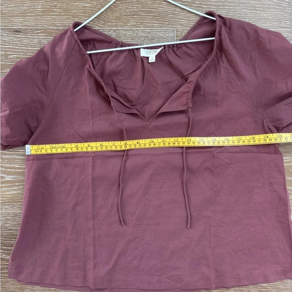 Haven Well Within Cotton Voile Blend Gathered Scoop Neck Top Small Deep Garnet - Picture 6 of 8